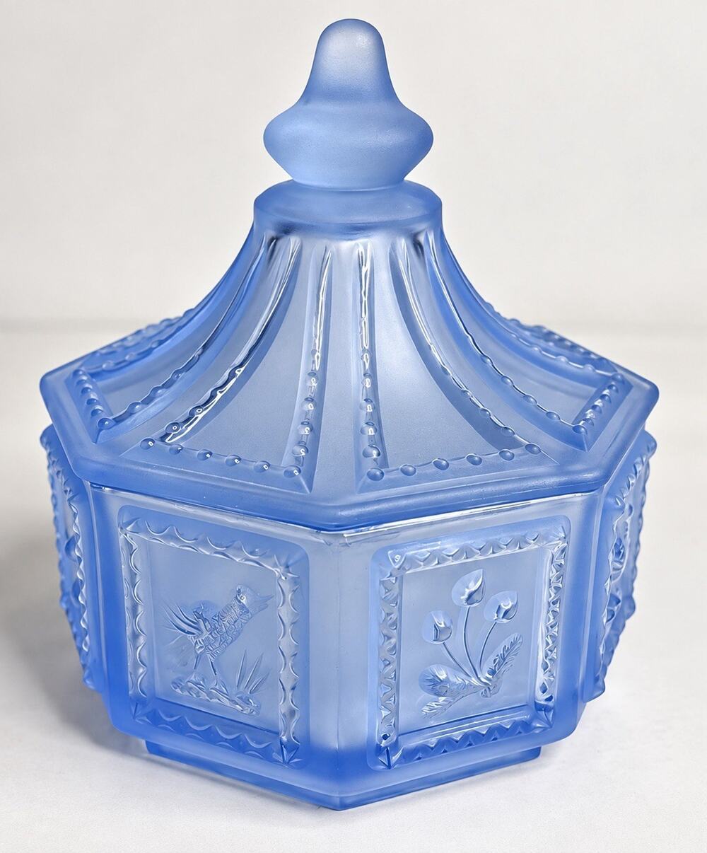 Vintage Frosted Glass Trinket Jewelry Box 5.5 Inches Tall With The Lid.